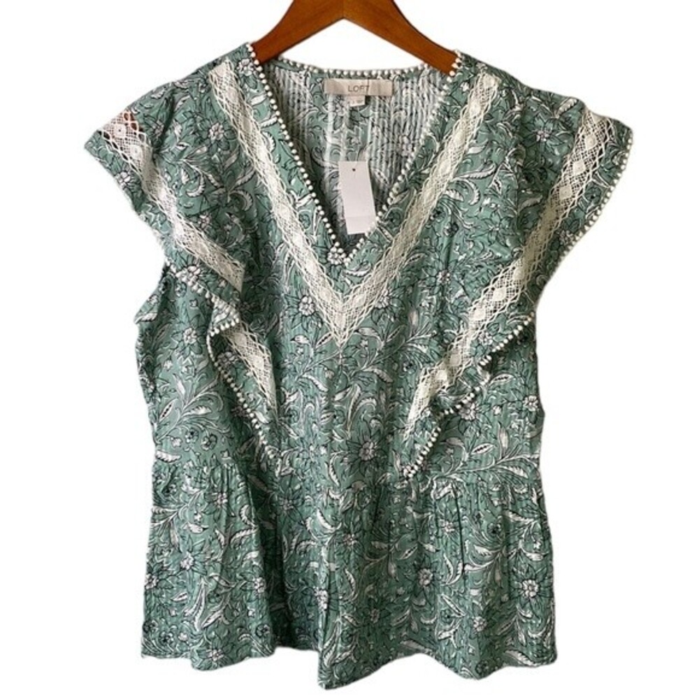 Loft Spring Bloom Lacy Ruffle Peplum Top Floral Flutter Cap Sleeve V-Neck - Picture 3 of 15